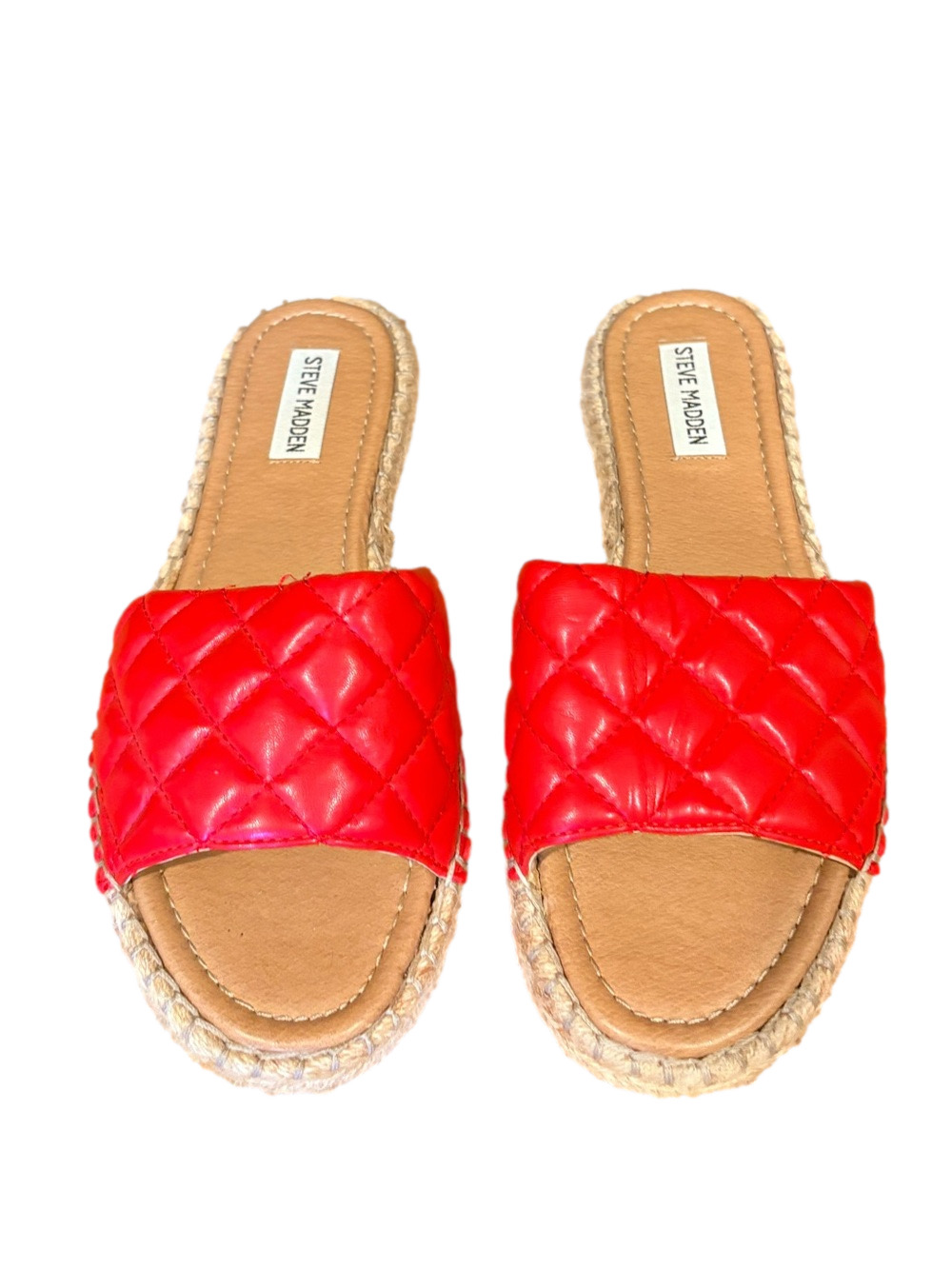 Steve Madden Caela Quilted Red Slide Espadrille Sandals 8.5